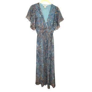 Sundance Dress Womens XS Floral Midi Wrap Flutter Sleeve Boho Chiffon